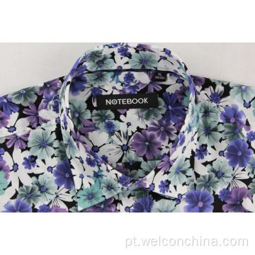 Sem desbotamento de estilo de impressão floral casual camisas masculinas